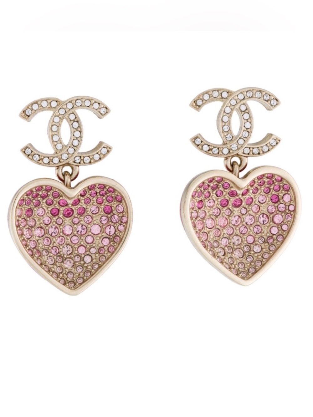 CHANEL Crystal CC Heart Drop Earrings